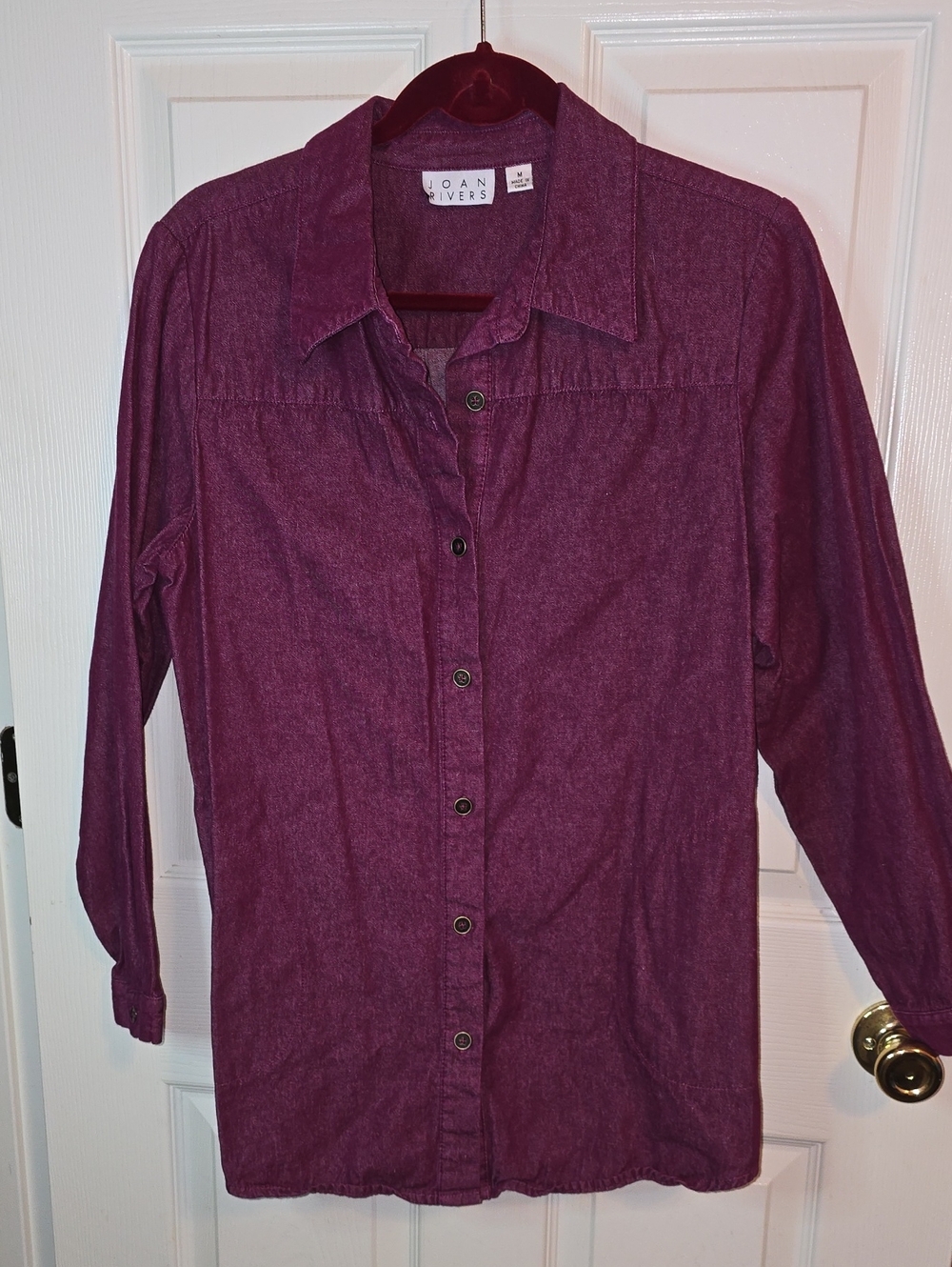Joan Rivers Plum Button-Front Collared Shirt